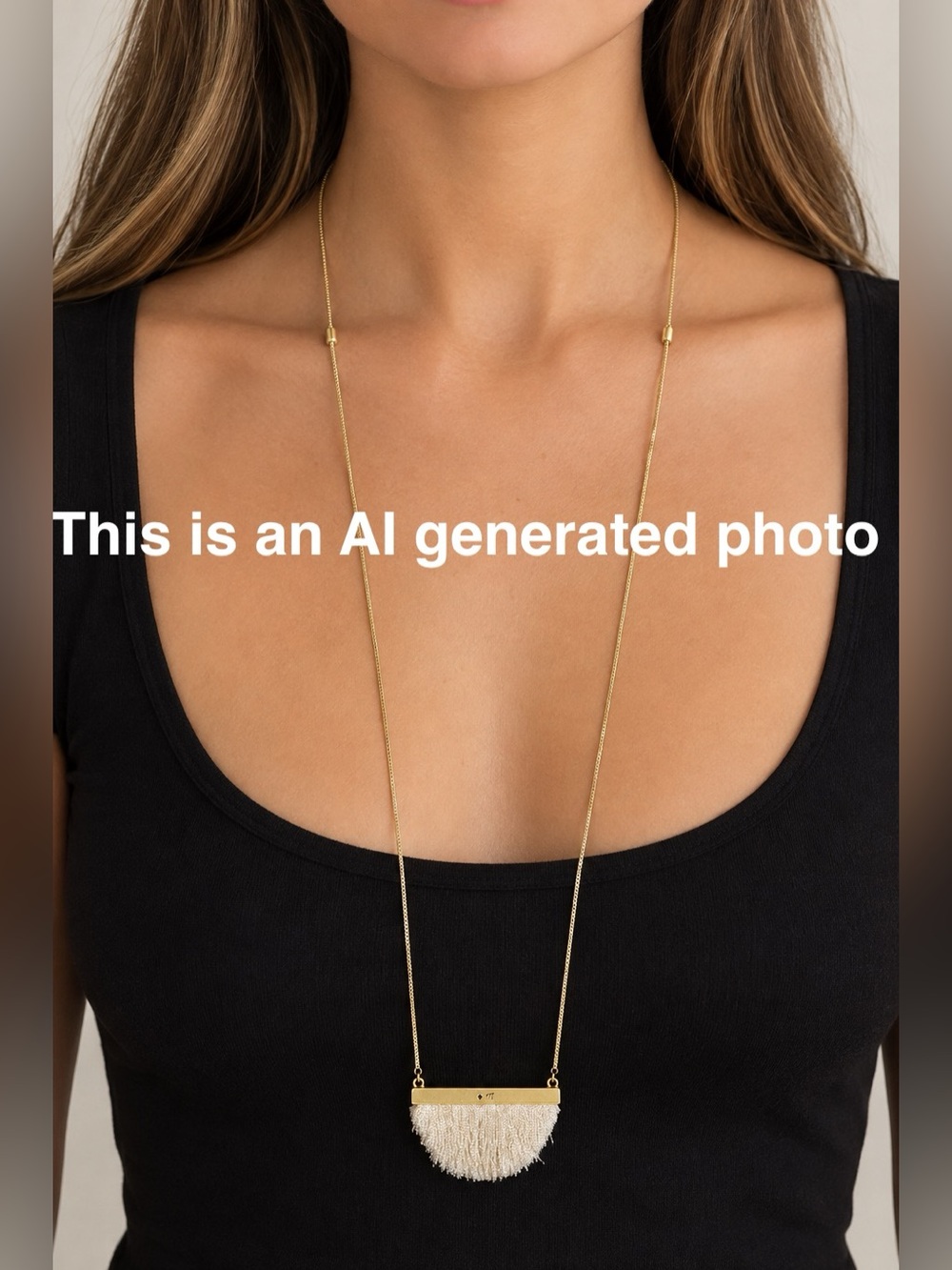 Gold Tone Fringe Bar Pendant Necklace
